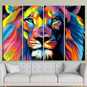 Superbe impression sur toile de lion : Art mural moderne, coloré et abstrait, 4P : encadré - Product Image 1