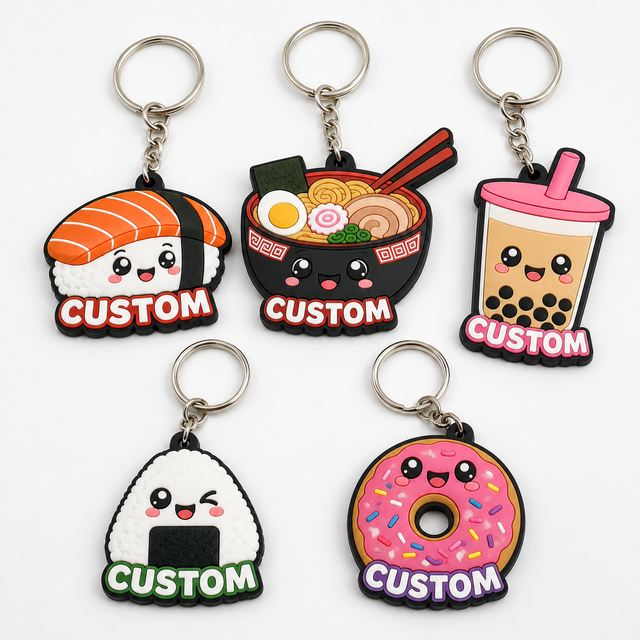 Manufacturer Wholesale Custom Soft Rubber PVC Engraved Keychain Charm 2D 3D Logo Letter Shaped Anime Food Design Keyring