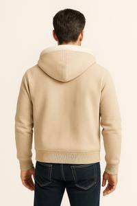 Vintage Fleece <b>Sherpa</b> Hoodie 100% Cotton Solid Zip Jacket (XL)-Winter Breathable & Waterproof OEM Service - Product Image 2