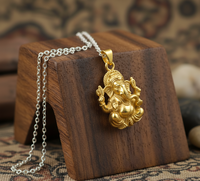 Collar con Colgante de Ganesha, Cadena de Plata de Ley 925 Chapada en Oro, Idea de Regalo de Joyería del Dios de la Prosperidad