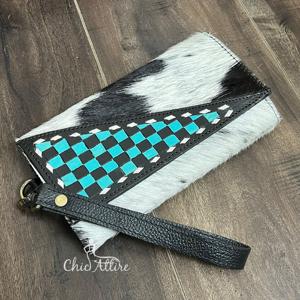 Cartera de Mano de Cuero Vacuno con Diseño a Cuadros, Hecha a Mano, de Primera Calidad, Tarjetero de Cuero Genuino de Lujo, Cartera de Muñeca - Product Image 1