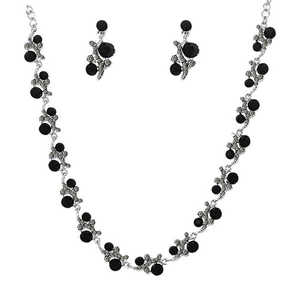 Urthn Fine Jewelry <b>Set</b> Black Austrian Stone <b>Silver</b> Plated <b>Necklace</b> 1103803 - Product Image 1