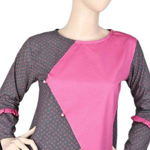 Kurti en coton pour femmes - Gris foncé et rose - Product Image 4