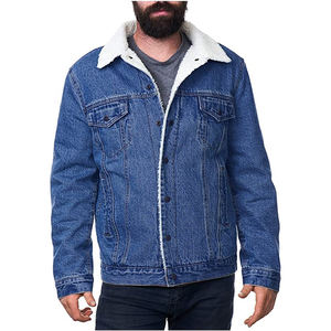 Automne hiver hommes coupe-vent Denim jean veste 100% coton chaud bouton Sherpa polaire doublure vêtements d'extérieur manteaux - Product Image 2