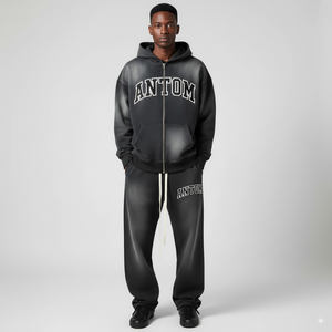 Último fabricante de chándal con cremallera y logotipo personalizado, chándal acampanado de alta calidad, chándal personalizado para hombre, 100% algodón lavado con ácido - Product Image 2