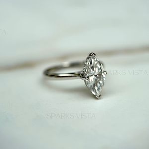 Bague de fiançailles Moissanite de qualité supérieure Marquise-Argent sterling 925 avec parfait pour les propositions et les anniversaires Meilleure qualité - Product Image 5