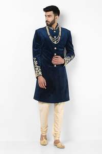 2024 nuevo deslumbrante bordado novio Sherwani pantalón azul marino con cuentas de cristal Rresham Dabka trabajo de talla grande - Product Image 2