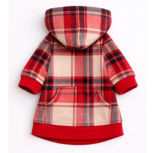 เสื้อฮู้ดลายสก็อตสีแดงสำหรับสุนัข ผ้าฟลีซนุ่ม เสื้อกันหนาวมีฮู้ด อุ่นสบาย เหมาะสำหรับสุนัขขนาดเล็ก กลาง และใหญ่ - Product Image 5