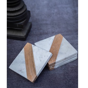 Dessous de verre en marbre en bois Rectangle personnalisé en laiton incrustation aspect luxe café thé boisson pour pierre bois dessous de verre en pierre - Product Image 1