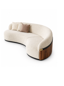 Canapé d'angle moderne en tissu bouclé avec base en bois pour appartement, villa, salon - Product Image 4