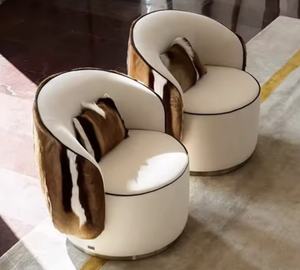 Sillón Giratorio para Salón, Estilo Italiano de Lujo Moderno y Minimalista, Sillas de Cuero Genuino para Sala de Estar - Product Image 4