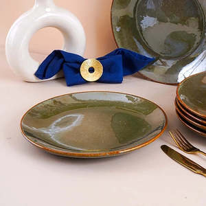 ชุดจานอาหารค่ำสไตล์วาบิซาบิสีเขียวแบบชนบท ลายทรอปิคอลปรับแต่งได้ ขนาด 10.5 นิ้ว สำหรับใช้ในบ้าน ร้านอาหาร และงานปาร์ตี้ - Product Image 5