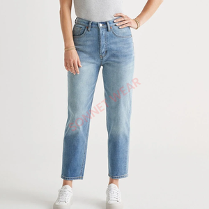 Pantalon en jean taille haute à la mode pour femmes conçu pour une coupe confortable avec une coupe droite parfaite pour la mode de rue de tous les jours - Product Image 2