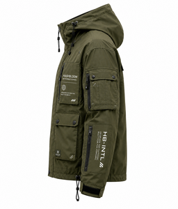 OEM Autumn Solid Zipper Hooded <b>Utility</b> Windbreaker <b>Men's</b> Long <b>Jacket</b> Waterproof Breathable Outdoor Casual OEM Service - Product Image 4