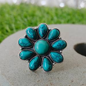 Forme de fleur Turquoise Gemstone Boho Bague en argent sterling 925-Bague Turquoise artificielle-Bague Bohème-Bague Turquoise-Bagues - Product Image 6