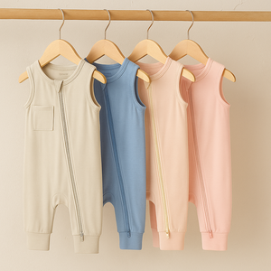 Bambus Baby Kleidung Neugeborene Baby 2 Wege Reiß verschluss Stram pler Ärmellose Sommer Baby Jungen Mädchen Kleidung Großhandel Baby Kleidung Stram pler - Product Image 1