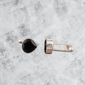 Ensemble de boutons de manchette Niharika Gems, design artisanal, onyx noir naturel, argent sterling 925, sertissage clos, fait main, cadeau unisexe - Product Image 5