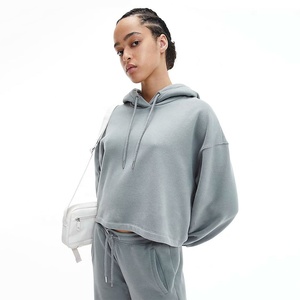 Venta al por mayor Drop Shoulder Oversized Women's Hoodies Mujer Sudadera de manga larga con capucha Unisex Ropa deportiva Sudadera con capucha transpirable - Product Image 3