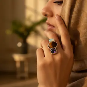 925 Silver Gemstone <b>Ring</b> <b>for</b> <b>Women</b> Turquoise and Garnet <b>Set</b> in Rhodium Plated Fine Jewelry Men's Plain <b>Ring</b> Gift Option - Product Image 3