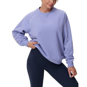 Sweat-shirt d'hiver respirant en polaire pour femmes, coupe régulière, avec poches sur le devant, épaules tombantes, col rond, pull pour femmes - Product Image 3