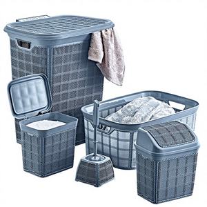 Ensemble de rangement pour la maison en plastique PP Afossa, 5 pièces, panier à linge avec couvercle, panier de rangement, porte-brosse de toilette - Product Image 1