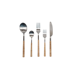 Cuillère en acier inoxydable 100% poignée en rotin naturel dîner pour la maison et le restaurant pour la maison et l'hôtel utilise des prix bas - Product Image 4