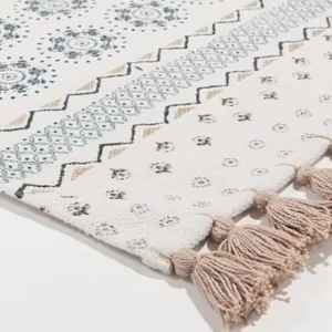 Wholesale Handmade Washable PET Friendly Eco Friendly Anti-Slip Floral Latex Backing Modern Cotton Dhurrie Rug Blue <b>Floor</b> <b>Mat</b> - Product Image 2