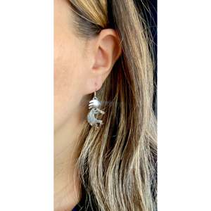Sterling Silver Kokopelli <b>Dangle</b> <b>Earrings</b> with Pearl and <b>Diamond</b> Accents for Wedding and Party - Product Image 2