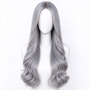 Perruque synthétique longue grise ondulée pour cosplay, résistante à la chaleur, fabriquée à la machine pour Halloween, fêtes et scène - Product Image 1