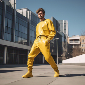 Wholesale Fashion Leather Pants <b>Men's</b> OEM Yellow PU Leather <b>Trouser</b> Pant <b>Men</b> High <b>Elastic</b> Waist Genuine Leather Pants Boys - Product Image 6