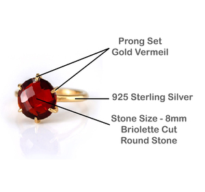 18K Gold Vermeil 8mm briolette gemstone PRONG set birstone Ring 925 Sterling Rose Gold Plated Silver RING - Product Image 2
