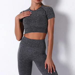 Conjunto de Yoga de 2 Piezas para Mujer, Diseño Sólido, Transpirable, de Secado Rápido, Sin Mangas, Cintura Elástica, Logotipo Personalizado, Cintura Media, Logotipo Impreso en la Parte Delantera - Product Image 3