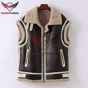 Gilet en cuir de fourrure pour femmes gilet de motard gilet de moto de moto avec poches zippées gilets en cuir de peau de mouton de haute qualité - Product Image 2