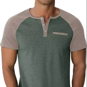 T-shirts décontractés pour hommes en coton de qualité supérieure à manches courtes, t-shirts d'été à boutons avec poche - Product Image 1