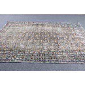 พรมวินเทจสไตล์ตุรกี ขนาดใหญ่ 6.4x9.5 ฟุต สีน้ำเงินน้ำตาล ลายต้นไม้และพืช พรมทำจากขนสัตว์ - Product Image 3