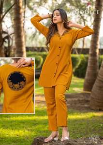 2025 nuevo traje de 2 piezas ropa islámica estilo Casual 100% algodón pesado conjuntos de cordón flexible mujeres musulmanas pantalones modestos y conjunto Kurta - Product Image 3