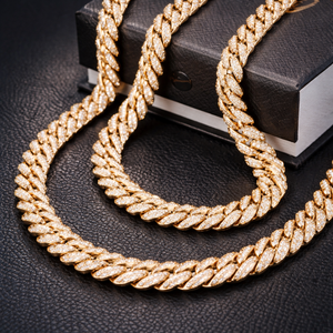 Cadena Cubana de Plata 925 con Baño de Oro Amarillo Macizo, Moissanita VVS1 de Corte Brillante de 15 mm, 18 Pulgadas, Unisex, Superventas - Product Image 1