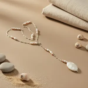 Collier lariat en perles argentées pour femmes, option de bijoux élégants - Product Image 2