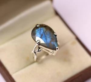 แหวนเงินสเตอร์ลิงสำหรับทุกเพศและ925เครื่องประดับสำหรับผู้ชายและผู้หญิงทำจากลาบราดอไรต์ธรรมชาติ - Product Image 4