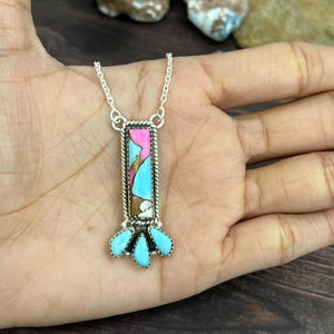 Collar de Plata de Ley Hecho a Mano con Turquesa Algodón de Azúcar, Joyería Nizhoni Auténtica, Certificado IGI, Chapado en Oro de 18K, Lujo - Product Image 1