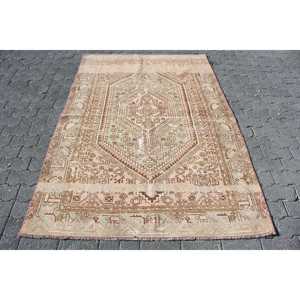 4.5x6.9 ft Turkish Area Rug, <b>Brown</b> Pink Vintage Moroccan <b>Wool</b> Rug - Product Image 1