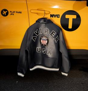 Veste de survêtement décontractée authentique Avirex, taille plus, en cuir d'agneau français, en cuir véritable, veste universitaire - Product Image 4