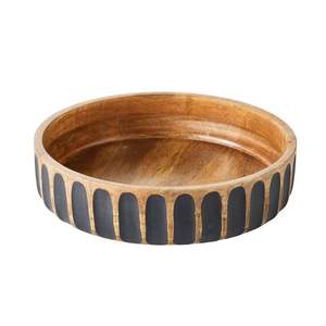 Cuenco de madera tallado en marrón oscuro hecho a mano, diseño texturizado para servir elegante, decorativo y uso en la cocina, cuenco redondo de madera - Product Image 4