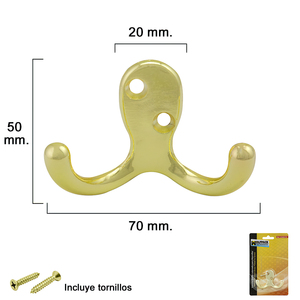 Doppio gancio in ottone placcato per il fissaggio con viti incluse. - Product Image 1