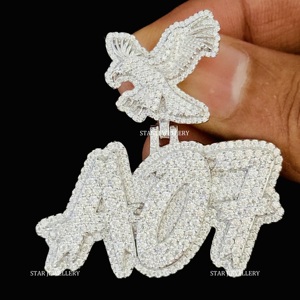925 Sterling <b>Silver</b> Iced VVS Moissanite Custom Unisex Hip Hop Style Rhodium Plated Letter <b>Pendant</b> - Product Image 1