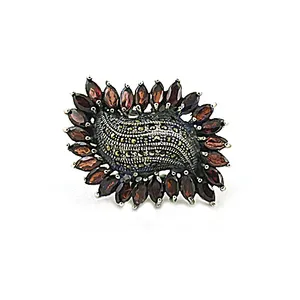Bohemian Flower Cocktail <b>Ring</b> Garnet Marquise Stone Alloy Antique Bronze Plated Women's Party Jewelry - Product Image 2