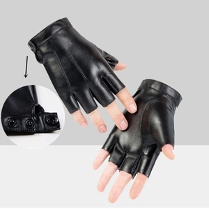 A Pair of Men's and Women's Pu Imitation Leather Outdoor Sports Half-<b>Finger</b> <b>Gloves</b> and Fingerless <b>Gloves</b> - Product Image 3