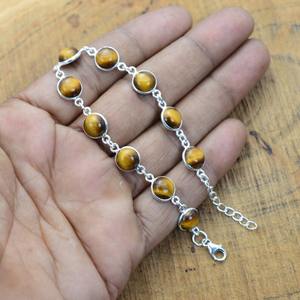 Pulsera de piedras preciosas de ojo de tigre de Plata de Ley 925 estilo bohemio, pulsera de plata hecha a mano, joyería para mujer, regalo de boda para - Product Image 5