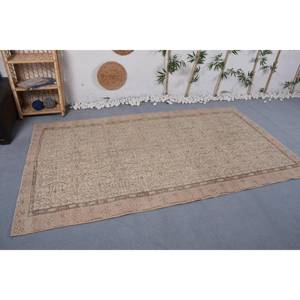 Alfombra de lana Vintage de 4,9x8,5 pies, diseño de retazos beige y marrón, área grande clásica para entrada hecha a mano con respaldo de látex - Product Image 3