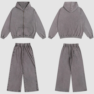 Ensemble de survêtement en coton 100% de qualité supérieure, lavage à l'acide personnalisé, respirant, vintage, sweat-shirt et pantalon de jogging pour l'hiver, lavé - Product Image 2